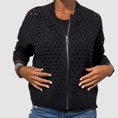 Grayson & Porter Desiree Premium Knitted Cardigan Zip Front Hollow-Knit