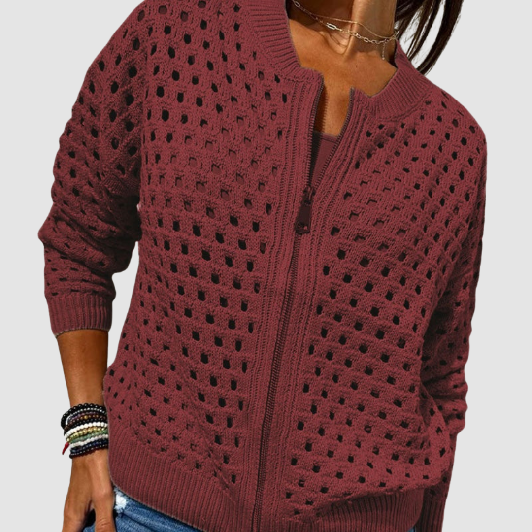 Grayson & Porter Desiree Premium Knitted Cardigan Zip Front Hollow-Knit