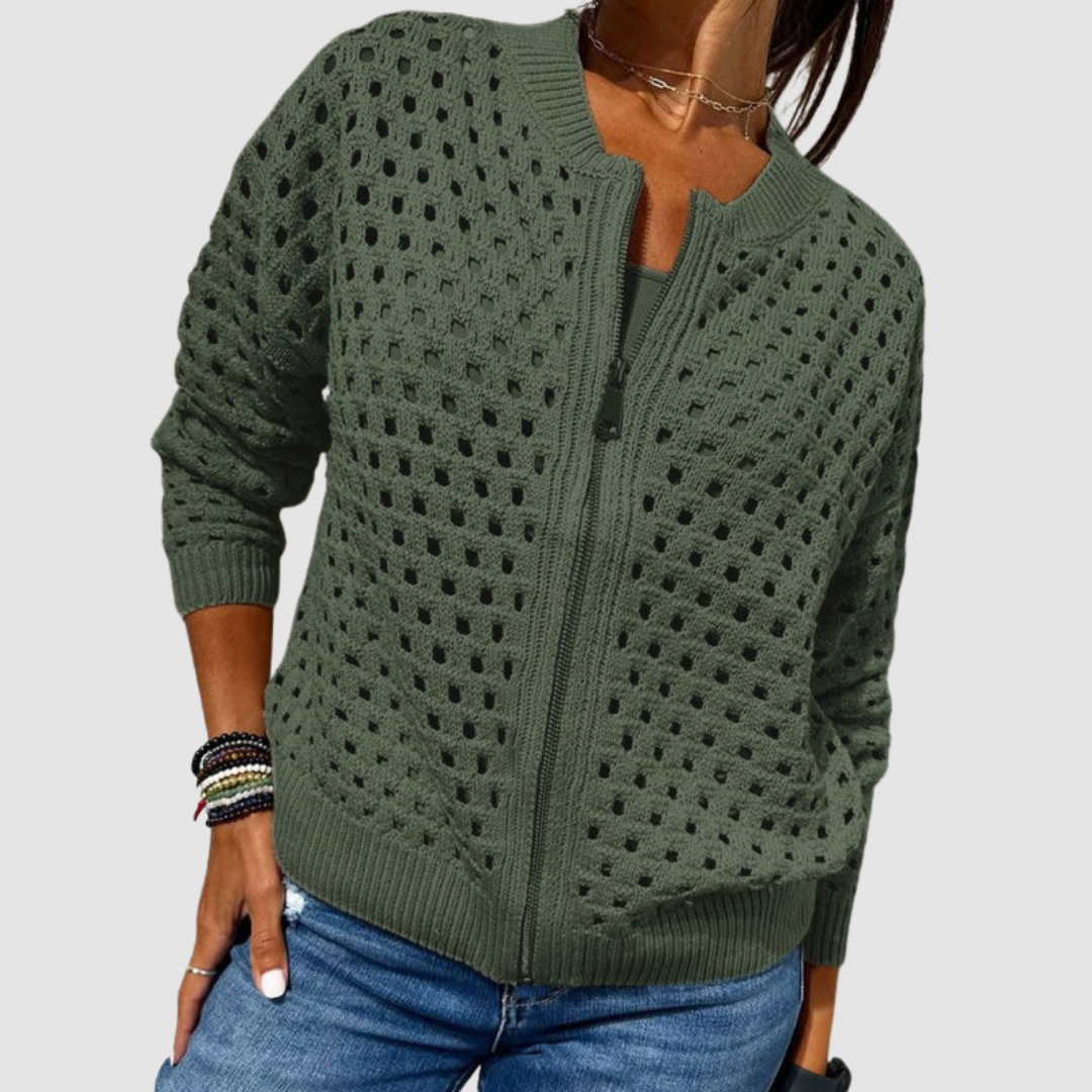 Grayson & Porter Desiree Premium Knitted Cardigan Zip Front Hollow-Knit