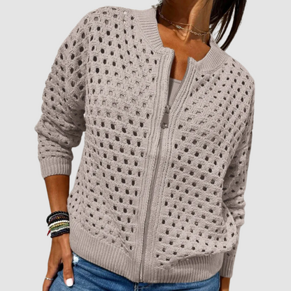 Grayson & Porter Desiree Premium Knitted Cardigan Zip Front Hollow-Knit