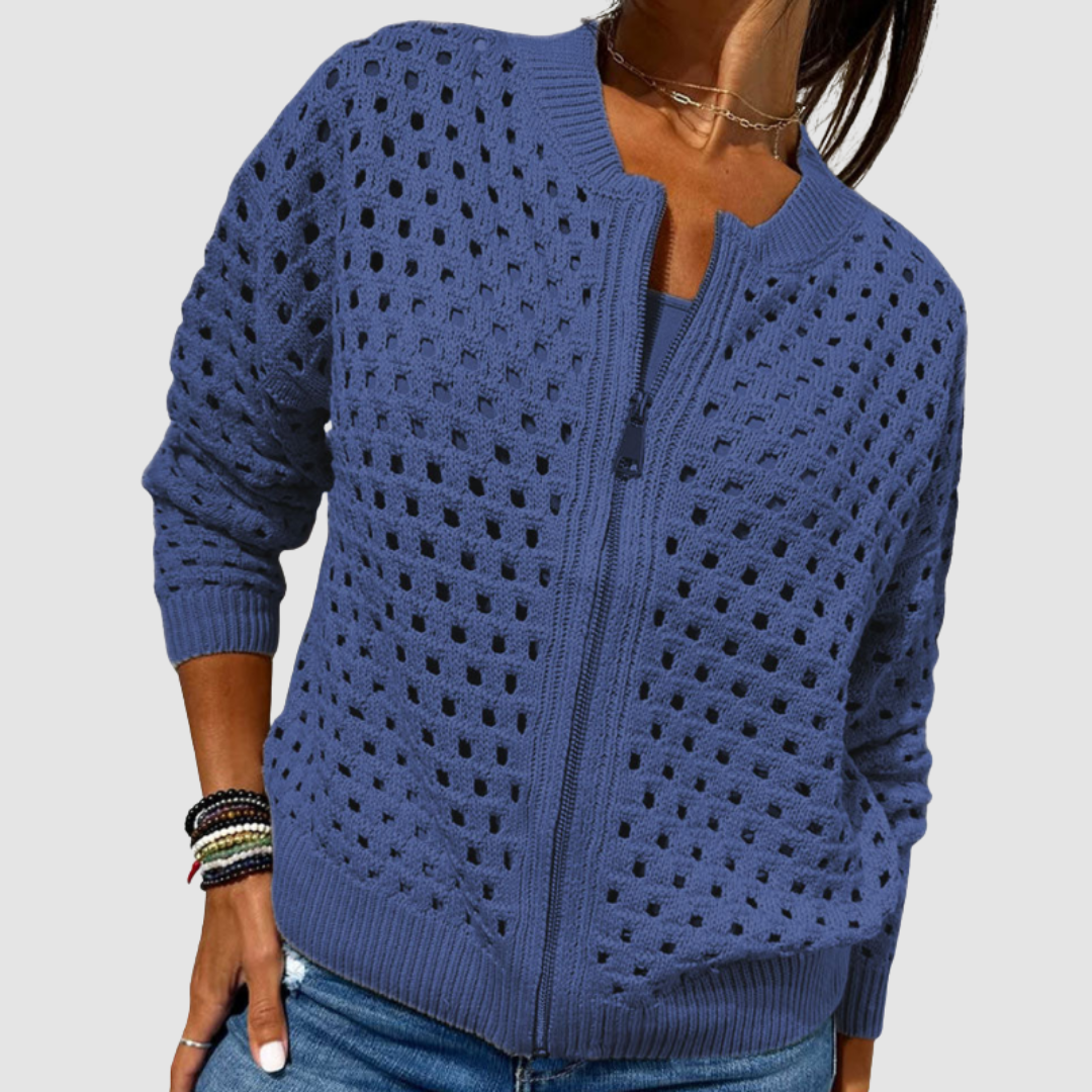 Grayson & Porter Desiree Premium Knitted Cardigan Zip Front Hollow-Knit