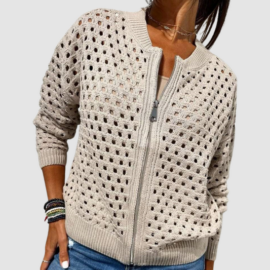 Grayson & Porter Desiree Premium Knitted Cardigan Zip Front Hollow-Knit