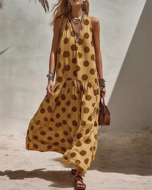 Boho Vacation Polka Dot A-Line Sleeveless Maxi Dress 0