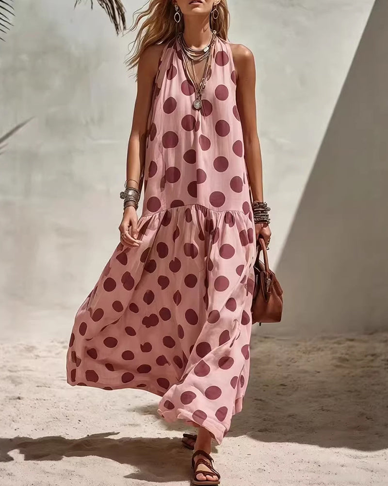 Boho Vacation Polka Dot A-Line Sleeveless Maxi Dress 1