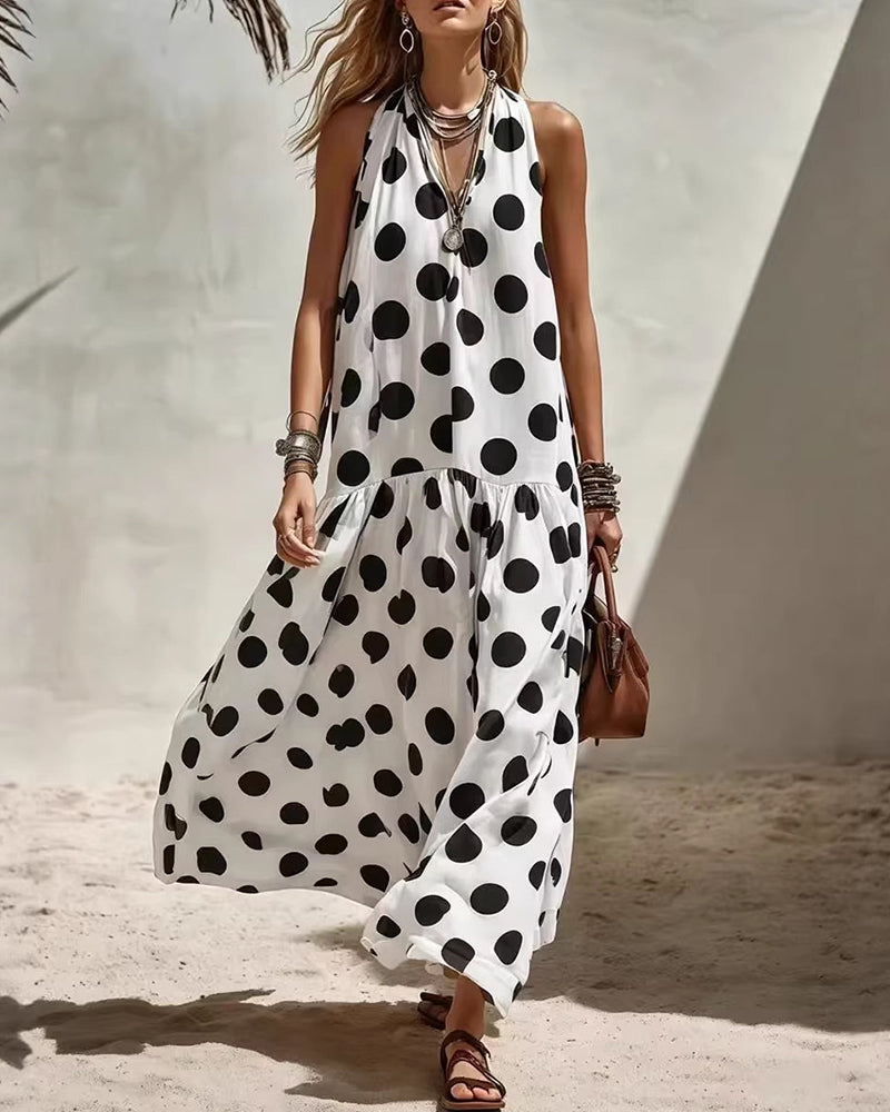 Boho Vacation Polka Dot A-Line Sleeveless Maxi Dress 2