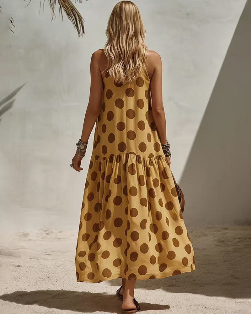Boho Vacation Polka Dot A-Line Sleeveless Maxi Dress 3