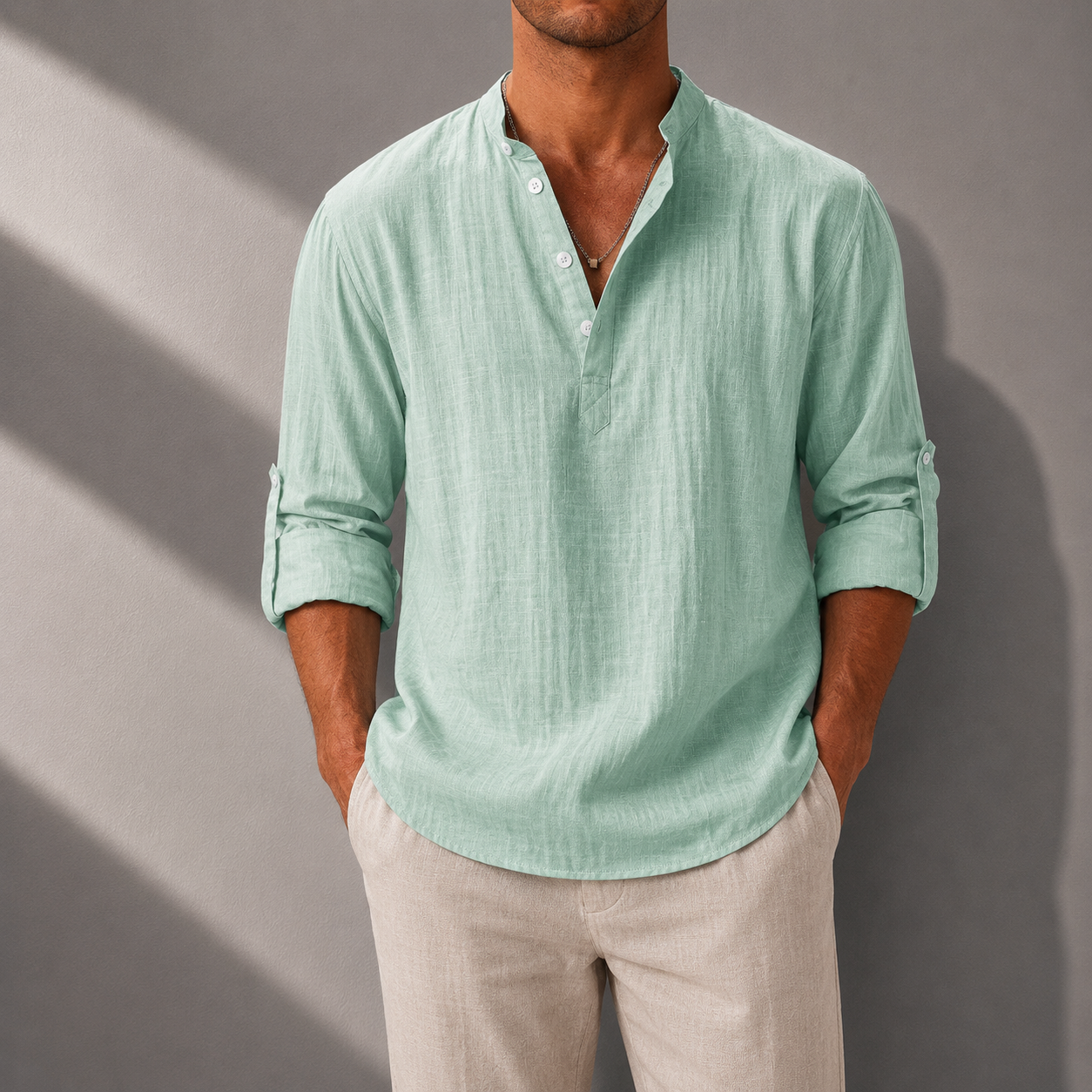Matteo Cotton Linen Henley Shirt