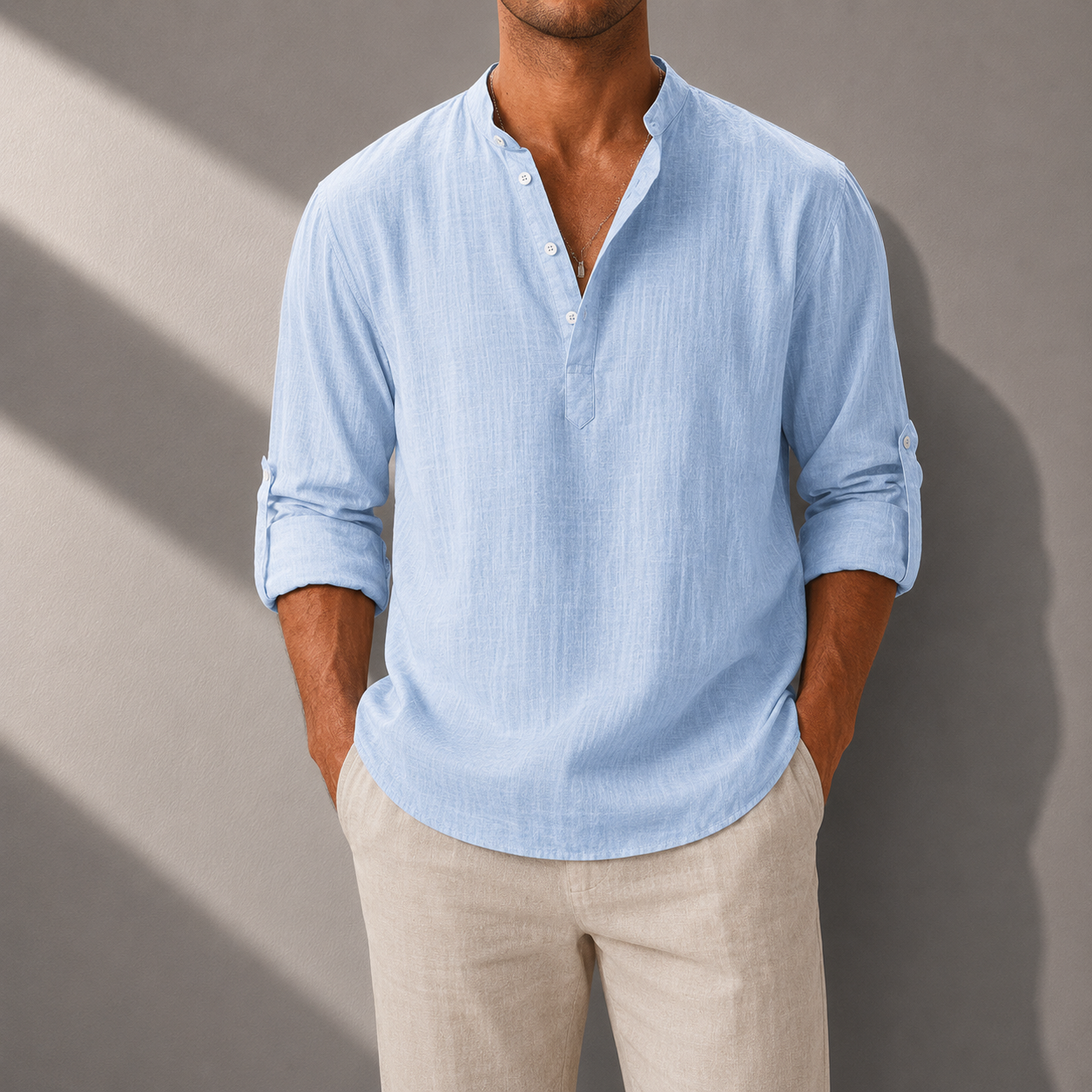 Matteo Cotton Linen Henley Shirt