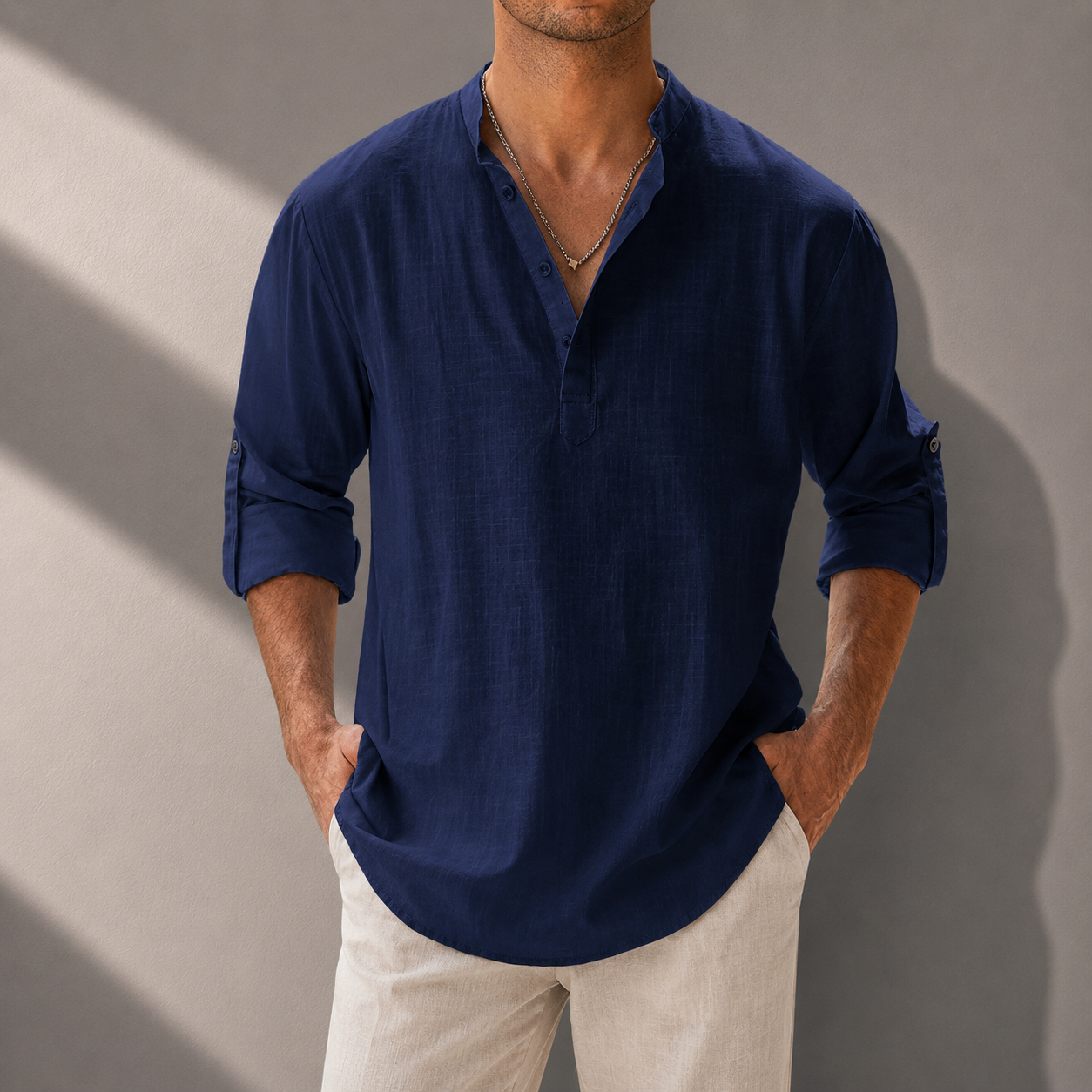 Matteo Cotton Linen Henley Shirt