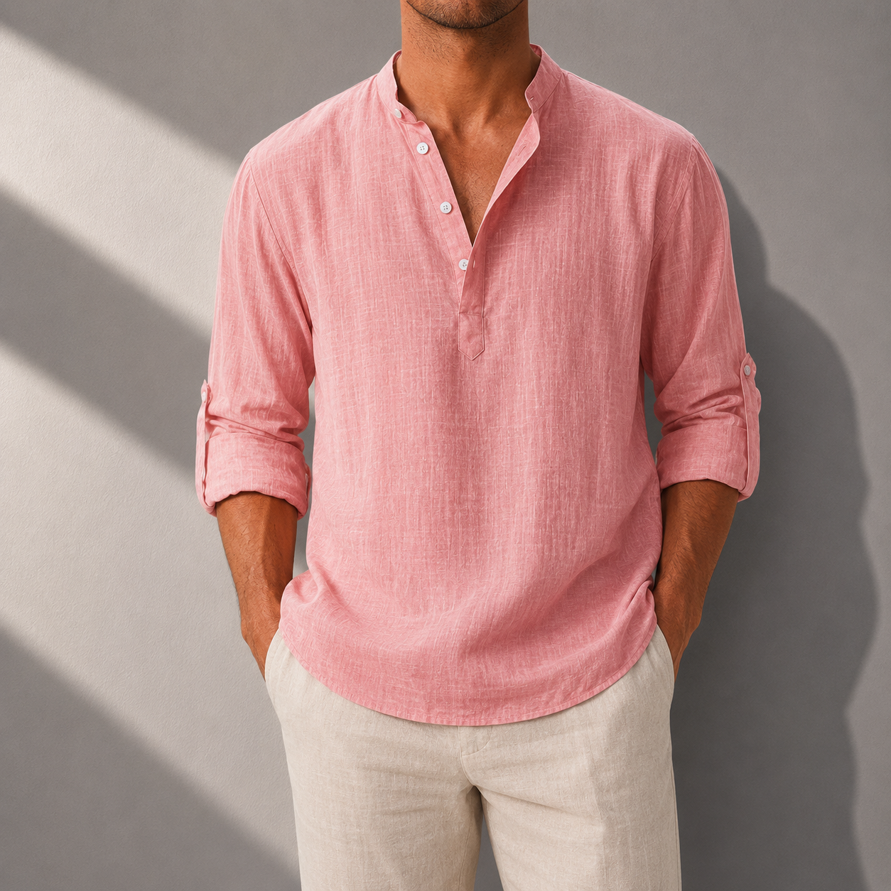 Matteo Cotton Linen Henley Shirt