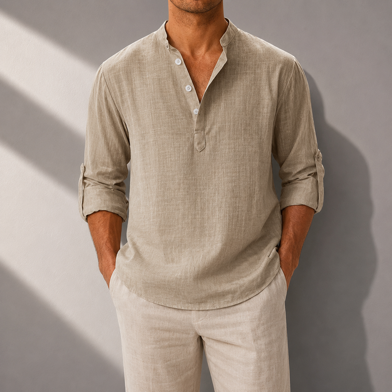 Matteo Cotton Linen Henley Shirt