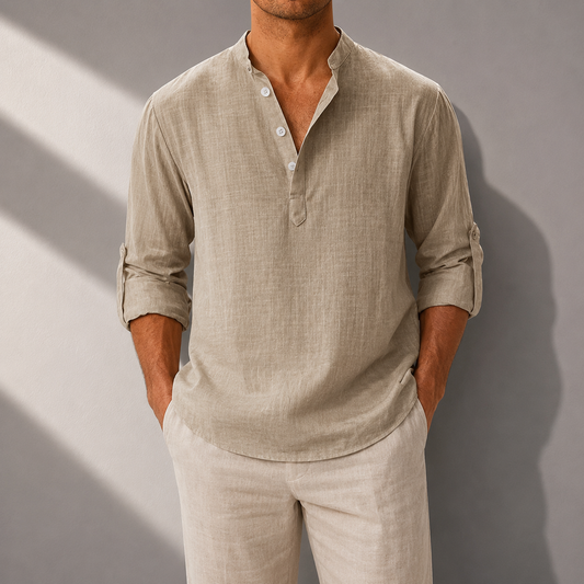 Matteo Cotton Linen Henley Shirt
