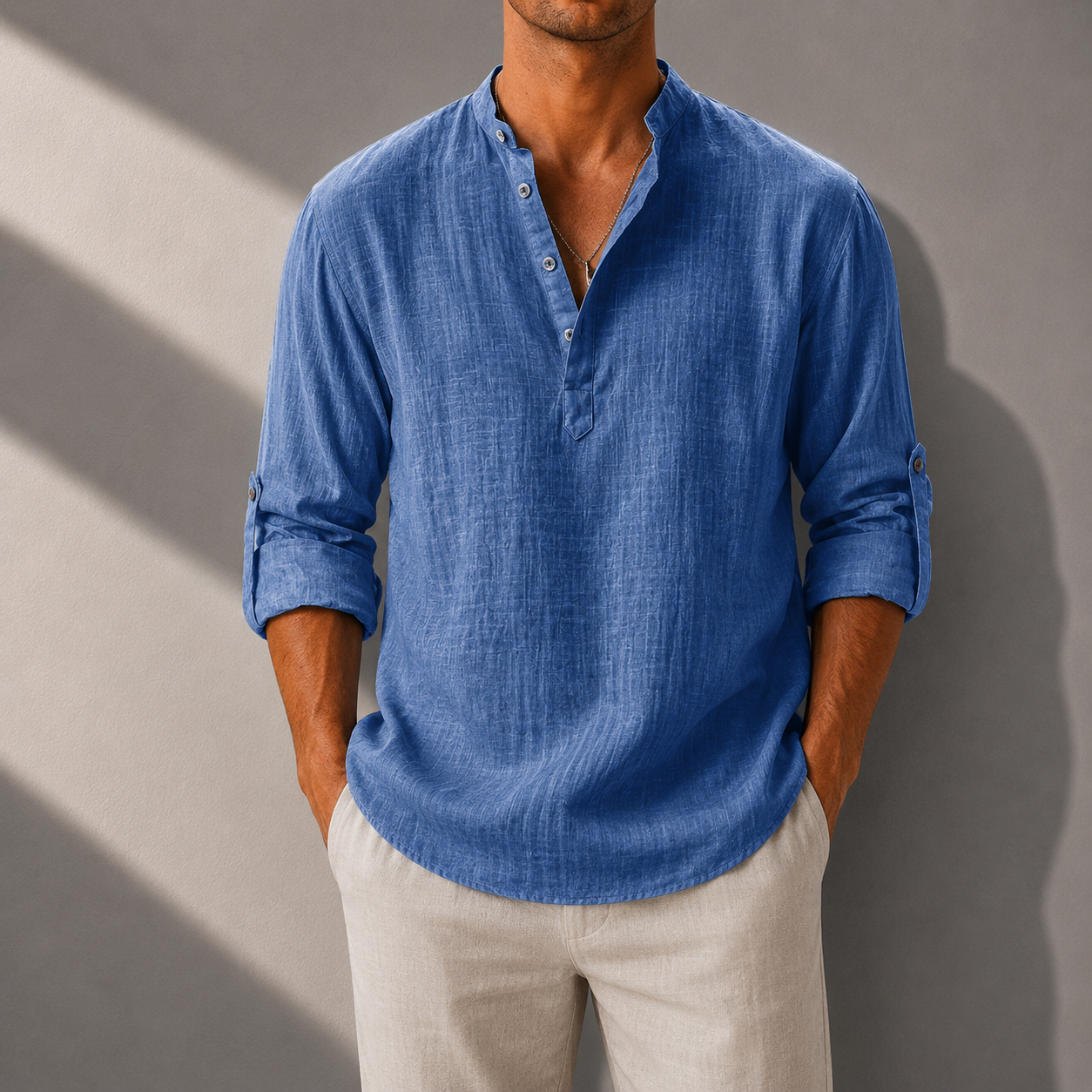 Matteo Cotton Linen Henley Shirt