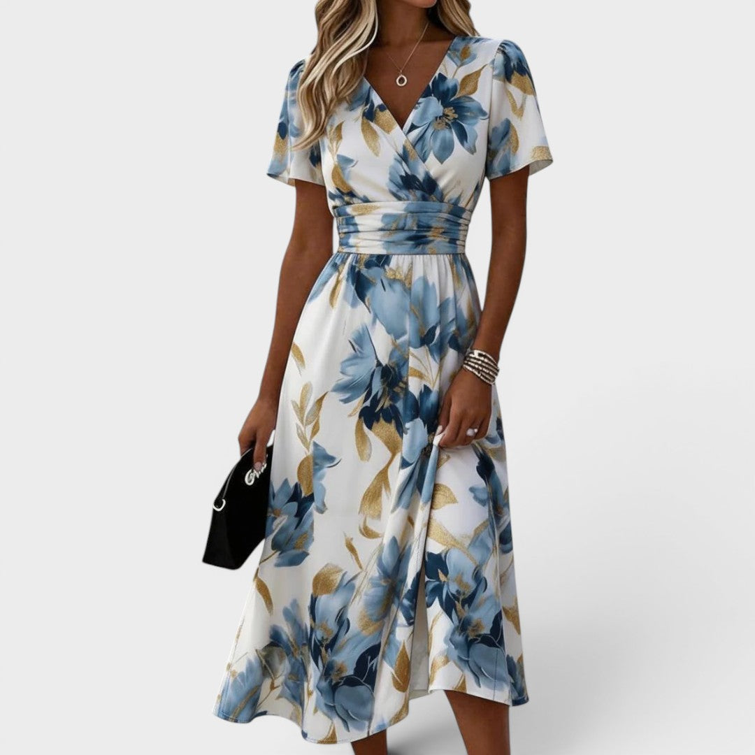 Elara | Floral Wrap Waist Midi Dress 0
