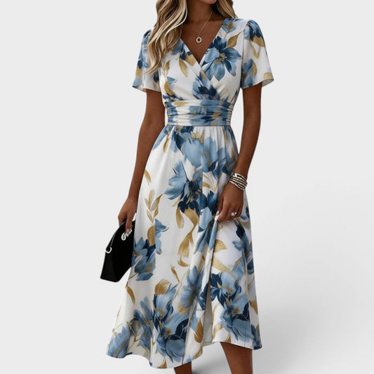 Elara | Floral Wrap Waist Midi Dress 0
