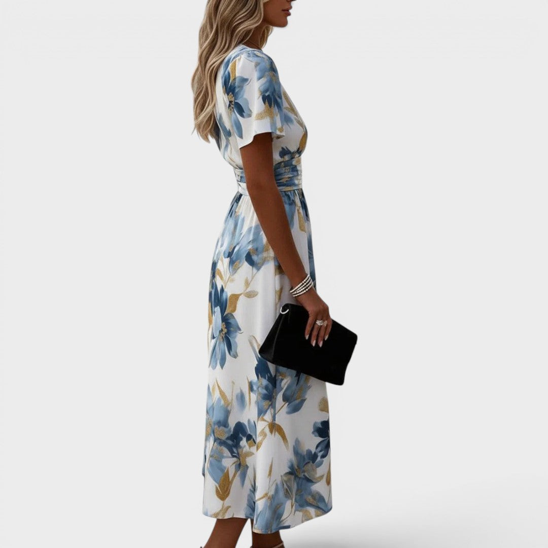 Elara | Floral Wrap Waist Midi Dress 1