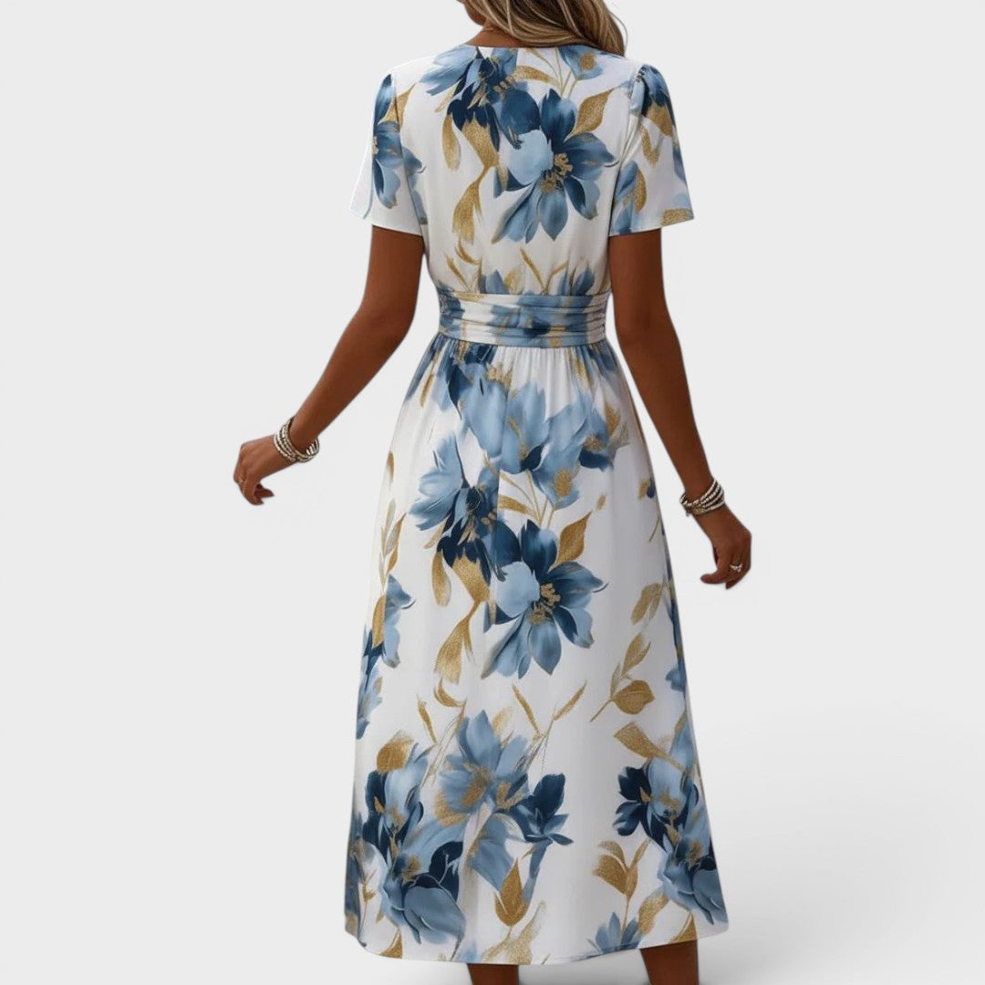 Elara | Floral Wrap Waist Midi Dress 3