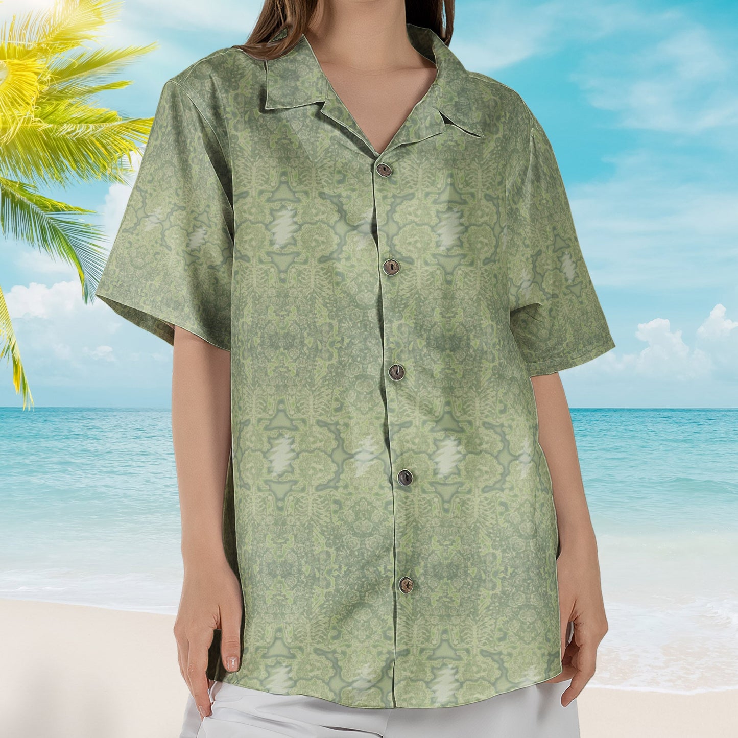 Electric Woodcut Green Bud Grateful Dead Skull and Roses Hawaiian Shirt – Retro Music Album Art Inspired Shirt 1