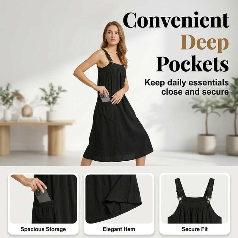 Loose Midi Overall Dress – Relaxed Fit, Breathable & Side Pockets – Everyday Casual 5