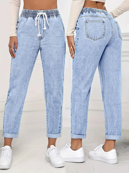 Women's Drawstring Tapered Denim Pants 0