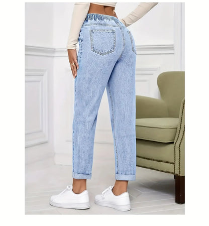 Women's Drawstring Tapered Denim Pants 3