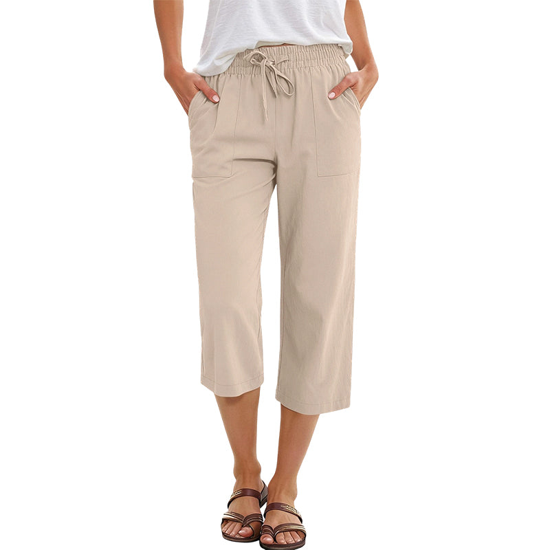 Women's Wide Leg Pants Black Linen Blend Cropped 12