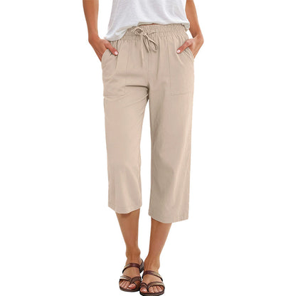 Women's Wide Leg Pants Black Linen Blend Cropped 12