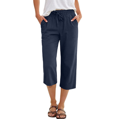 Women's Wide Leg Pants Black Linen Blend Cropped 9